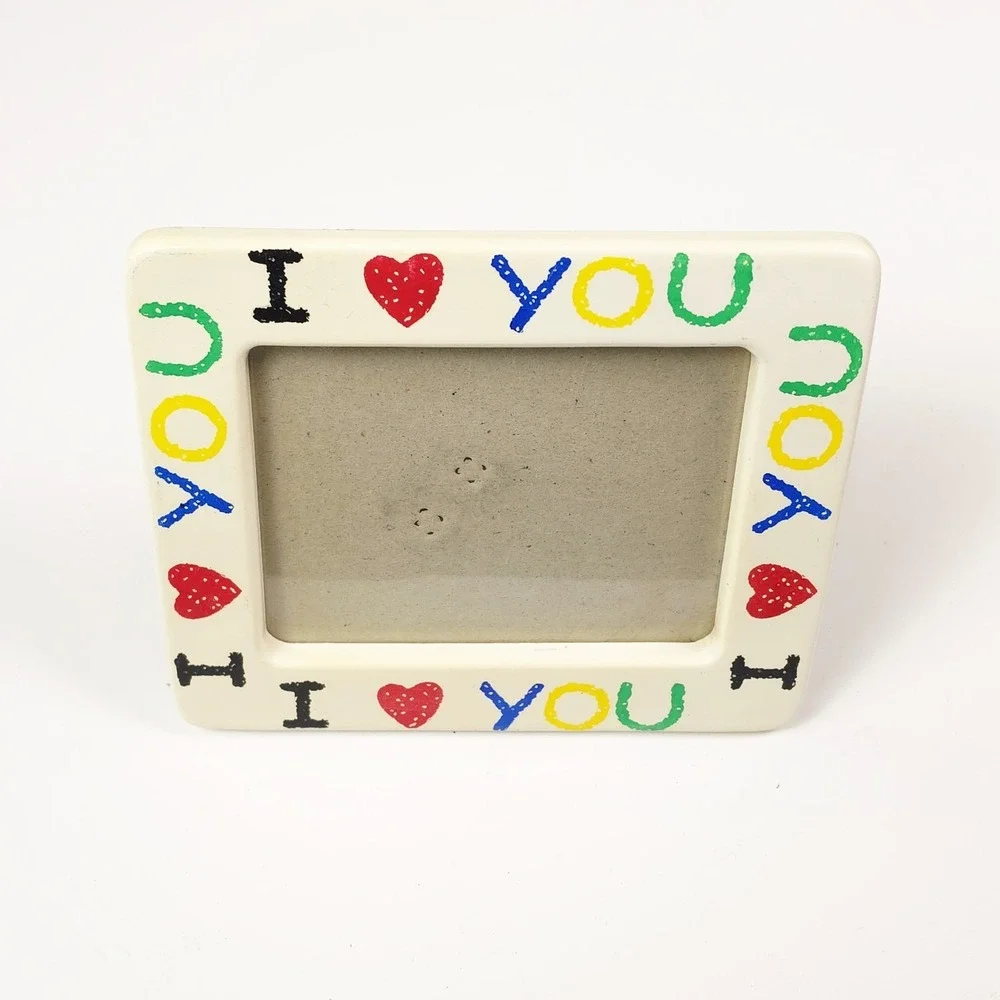 Vintage I Love You Ceramic Picture Frame Colorful Photo Retro 90s Valentines